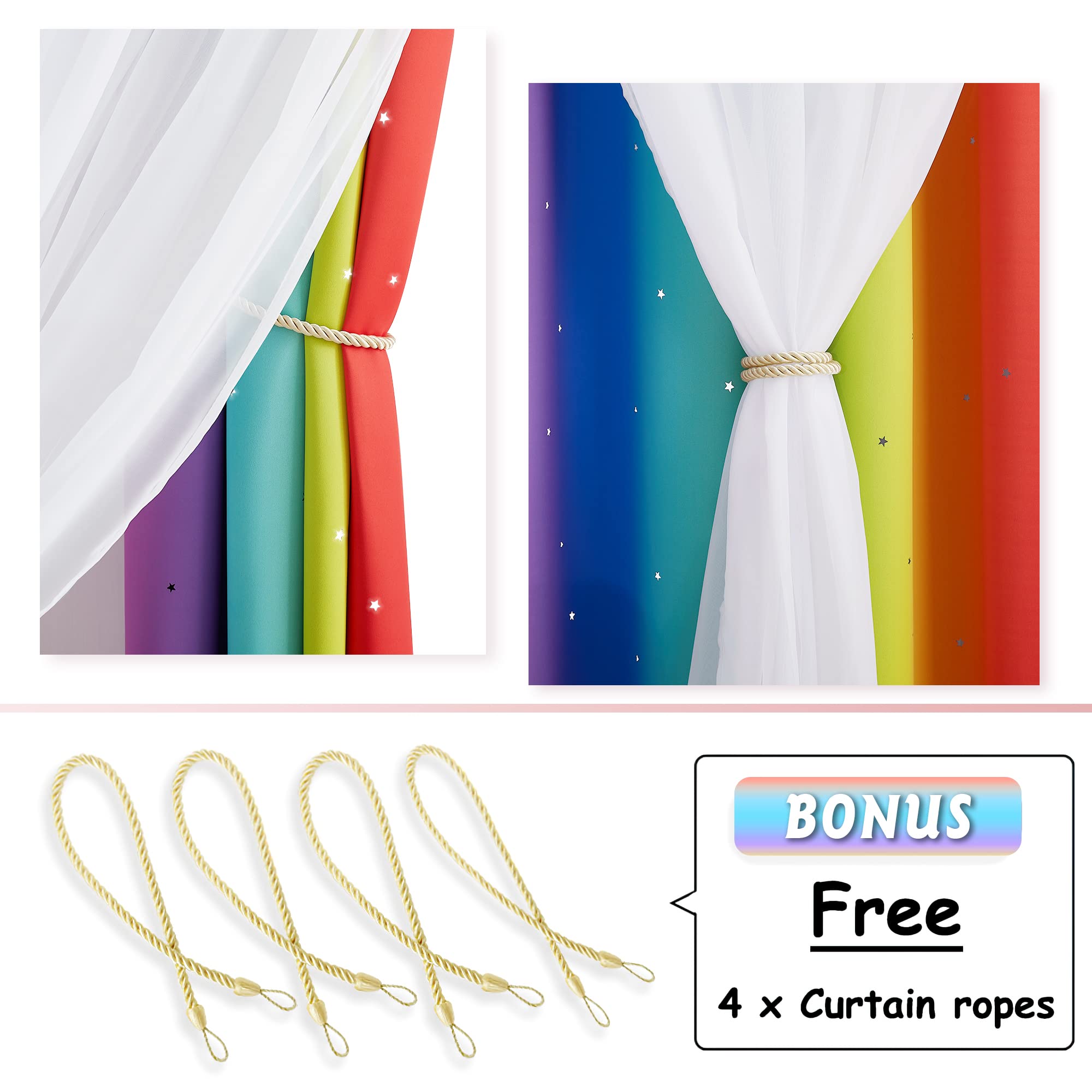 Amazon｜NICETOWN レインボースターカーテン 女の子の寝室用 2層